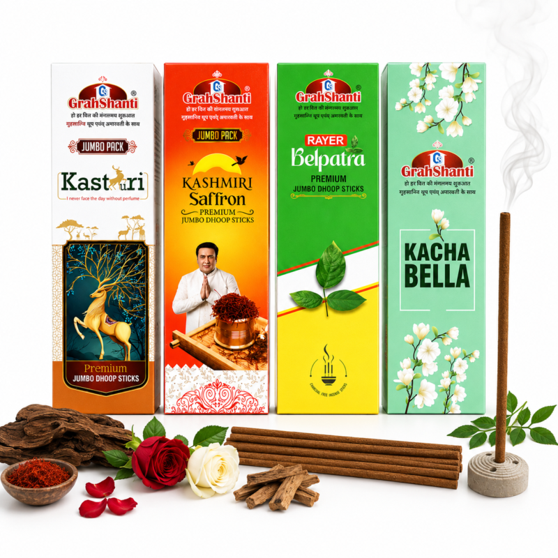 Bambooless Dhoop Sticks- Kasturi, Kashmiri Saffron, Belpatra, and Kacha Bella